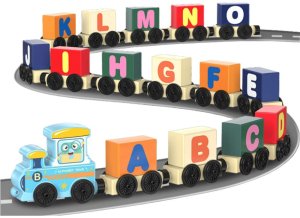 LeanToys Pociąg Edukacyjny Klocki Do Złożenia Litery Cyfry Kolorowy 16 el. 2