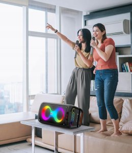 JAPOUCA Głośnik do karaoke Bluetooth z 2 bezprzewodowymi mikrofonami 4