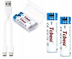 2x Akumulator Li-ion Bateria 18650 2000mah Port Ładowania Usb-c Type-c +box / Usb-c 18650 3