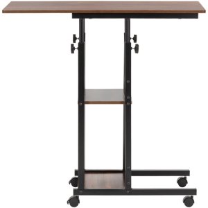 Biurko Springos Stolik na kółkach regulowany 76-86 cm biurko mobilny pod laptopa ciemno-brązowy uniwersalny 12