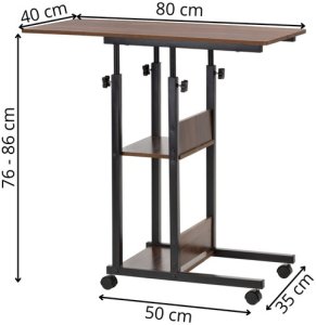 Biurko Springos Stolik na kółkach regulowany 76-86 cm biurko mobilny pod laptopa ciemno-brązowy uniwersalny 14