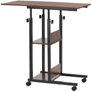 Biurko Springos Stolik na kółkach regulowany 76-86 cm biurko mobilny pod laptopa ciemno-brązowy uniwersalny 4
