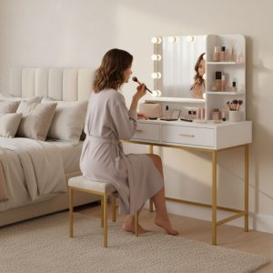 Toaletka kosmetyczna ModernHome z oświetleniem LED i szufladami 2