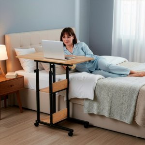 Biurko Springos Stolik na kółkach regulowane 76-86 cm biurko mobilny pod laptopa jasnobrązowy UNIWERSALNY 4