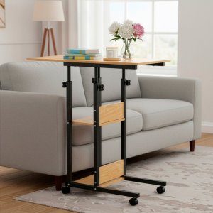 Biurko Springos Stolik na kółkach regulowane 76-86 cm biurko mobilny pod laptopa jasnobrązowy UNIWERSALNY 5