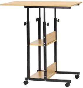 Biurko Springos Stolik na kółkach regulowane 76-86 cm biurko mobilny pod laptopa jasnobrązowy UNIWERSALNY 7