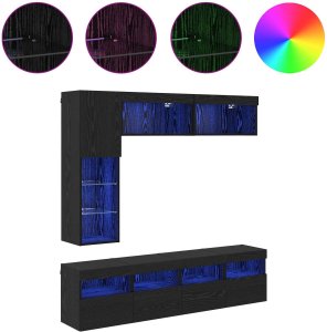 vidaXL Szafka pod telewizor 7 pcs Czarny Dąb Materiał z drewna kompozytowego 4