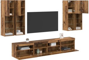 vidaXL Zestaw szafek ściennych pod telewizor z oświetleniem LED 7 pcs 3