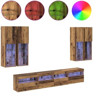 vidaXL Zestaw szafek ściennych pod telewizor z oświetleniem LED 7 pcs 4