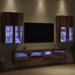vidaXL Zestaw szafek ściennych pod telewizor z oświetleniem LED 7 pcs 5