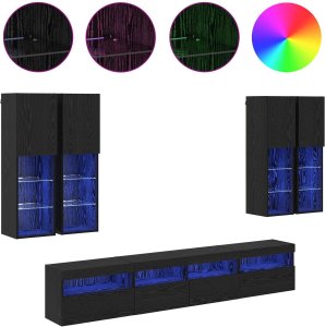 vidaXL Zestaw szafek ściennych pod telewizor z oświetleniem LED 7 pcs 4