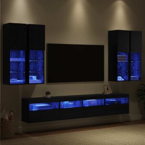 vidaXL Zestaw szafek ściennych pod telewizor z oświetleniem LED 7 pcs 5