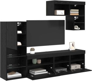 vidaXL Jednostki do montażu telewizora na ścianie 6 pcs Czarny Dąb 3