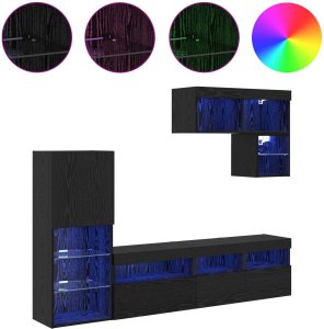 vidaXL Jednostki do montażu telewizora na ścianie 6 pcs Czarny Dąb 4