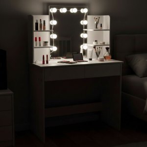 ModernHome Duża toaletka kosmetyczna z lustrem i oświetleniem LED 3 barwy półki szuflady 4