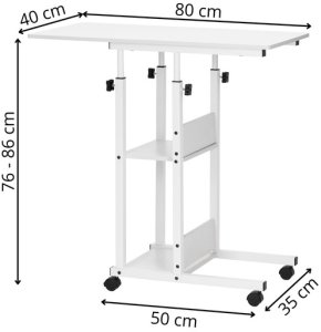 Biurko Springos Stolik na kółkach regulowane 76-86 cm biurko mobilny pod laptopa biały UNIWERSALNY 14