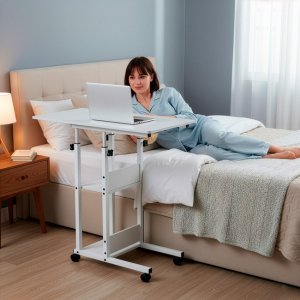 Biurko Springos Stolik na kółkach regulowane 76-86 cm biurko mobilny pod laptopa biały UNIWERSALNY 3