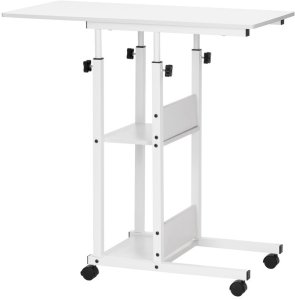 Biurko Springos Stolik na kółkach regulowane 76-86 cm biurko mobilny pod laptopa biały UNIWERSALNY 4