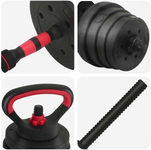 vidaXL Zestaw hantli 4 w 1 Czarny i czerwony 121 x 19,5 x 19,5 cm 8