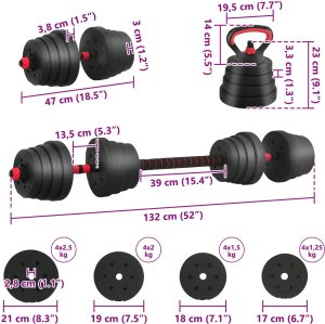 vidaXL Zestaw hantli 4 w 1 Czarny i czerwony 121 x 19,5 x 19,5 cm 10