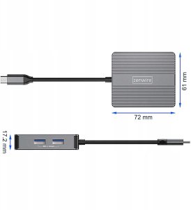 HUB USB Zenwire Hub USB-C 7w1 Adapter USB 3.0 HDMI 4K 60Hz Display Port Gigabit RJ-45 1000M BS-HP706 11