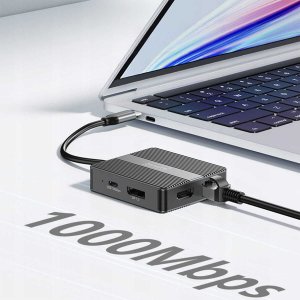 HUB USB Zenwire Hub USB-C 7w1 Adapter USB 3.0 HDMI 4K 60Hz Display Port Gigabit RJ-45 1000M BS-HP706 3