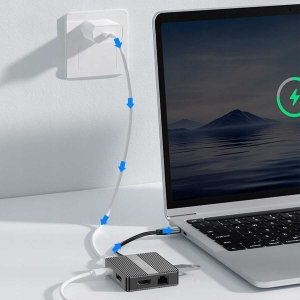 HUB USB Zenwire Hub USB-C 7w1 Adapter USB 3.0 HDMI 4K 60Hz Display Port Gigabit RJ-45 1000M BS-HP706 5