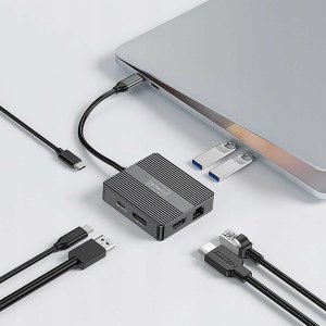 HUB USB Zenwire Hub USB-C 7w1 Adapter USB 3.0 HDMI 4K 60Hz Display Port Gigabit RJ-45 1000M BS-HP706 9