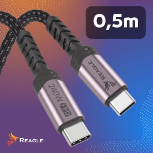 Reagle Kabel USB C PD 240W 5A do iPhone 15 16, MacBook Pro Air QC 4.0 50 cm 8