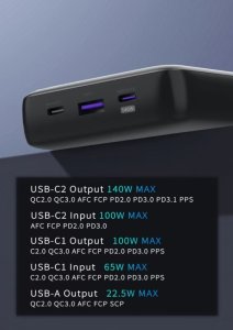 Zasilacz do laptopa Eneron Powerbank SZYBKIE ŁADOWANIE 25000mAh 3x USB/USB-C 145W do LAPTOPA/TELEFONU + kabel 4