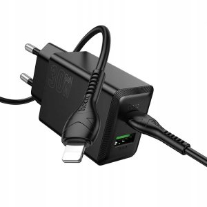 Ładowarka Hoco Ładowarka sieciowa do telefonu USB A + USB C QC3.0 PS AFC 3A 30W + kabel USB C do USB C N71 czarna 2
