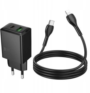 Ładowarka Hoco Ładowarka sieciowa do telefonu USB A + USB C QC3.0 PS AFC 3A 30W + kabel USB C do USB C N71 czarna 3