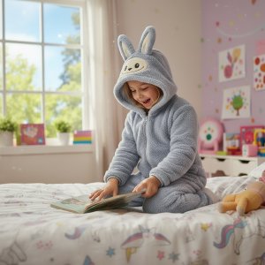 COGIO Strój LABUBU, kostium naśladujący futro, piżama LAFUFU z ogonkiem 110-140 niebieski 8