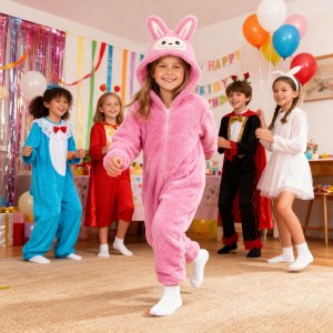 COGIO Strój LABUBU, kostium naśladujący futro, piżama LAFUFU z ogonkiem, rozmiary: 110-140 różowy 120 7