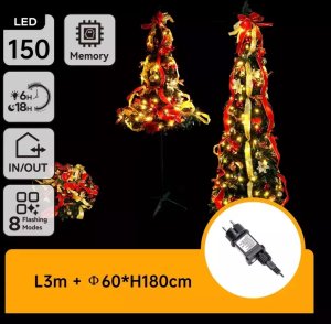 Aigostar  Składana choinka 180x60cm czerwono-złote dekoracje 8 trybów ciepła biel 7