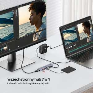 HUB USB Unitek Hub USB-C 7w1 4K@60Hz, PD 100W i przycisk HDMI On/Off 13