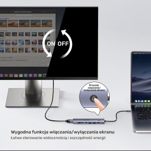 HUB USB Unitek Hub USB-C 7w1 4K@60Hz, PD 100W i przycisk HDMI On/Off 14