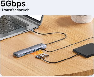 HUB USB Unitek Hub USB-C 7w1 4K@60Hz, PD 100W i przycisk HDMI On/Off 15
