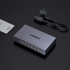Switch Ugreen przełącznik ethernet 6-portowy z PoE - szary 1Gb/s 3