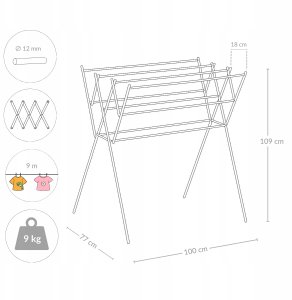 Rozkładana suszarka na pranie HARMEN, trzypoziomowa, 9 m 6