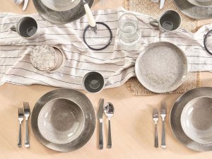 Beliani Zestaw 8 małe talerzy COSTMARY Kamionka Szary 2