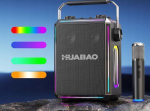 HUABAO Głośnik Bluetooth do karaoke z 2 bezprzewodowymi mikrofonami 5