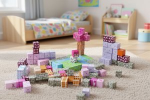 Multistore Klocki magnetyczne konstrukcyjne dla dzieci 140 elementów sześcian - różowy EDUKAMP 9