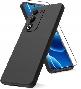 krainaGSM Etui Czarny Matowy Silikon Slim do Oppo A5 4G | A5 5G + SZKŁO 9H 2