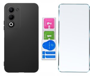 krainaGSM Etui Czarny Matowy Silikon Slim do Oppo A5 4G | A5 5G + SZKŁO 9H 6