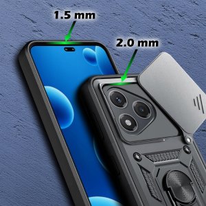 krainaGSM Etui Pancerne CZARNE SLIDE do Honor 400 Lite WZMACNIANE + 2x Szkło 2