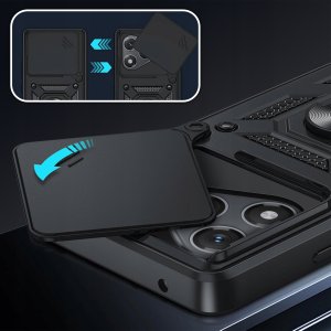 krainaGSM Etui Pancerne CZARNE SLIDE do Honor 400 Lite WZMACNIANE + 2x Szkło 4