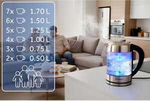 Kuchenka Berdsen Czajnik elektryczny szklany z regulacją temperatury 1,7l 2200W BD-714 13