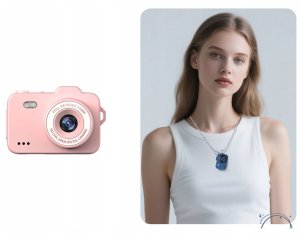 Aparat cyfrowy Xrec Mini Aparat Cyfrowy X8 12mp Video 1080p Lcd 0,96" Wisiorek Breloczek / Różowy Łososiowy 2