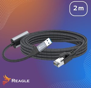 Kabel USB Reagle USB-A + USB-C - RJ-45 2 m Czarno-szary 9